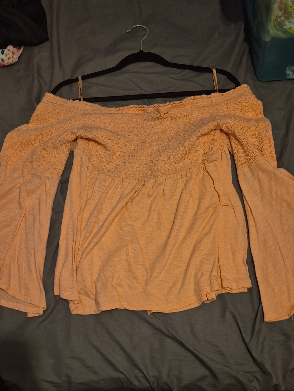 torrid Peach Smocked Off The Shoulder Bell Sleeve Top